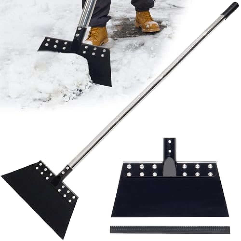 CKLT 65in Ice Scraper for Driveway with 11in Spring Steel Blade Floor Scraper Long Handle Heavy Duty Flat Cleaning Shovel for Ice, Snow, Weed Removal, Lawn Edging