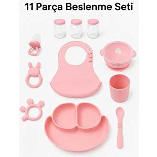 CKM Silikon 11 Parça Silikon Mama Seti – Bpa’sız – Bebek Beslenme Seti - Pembe Diğer Fiyatı