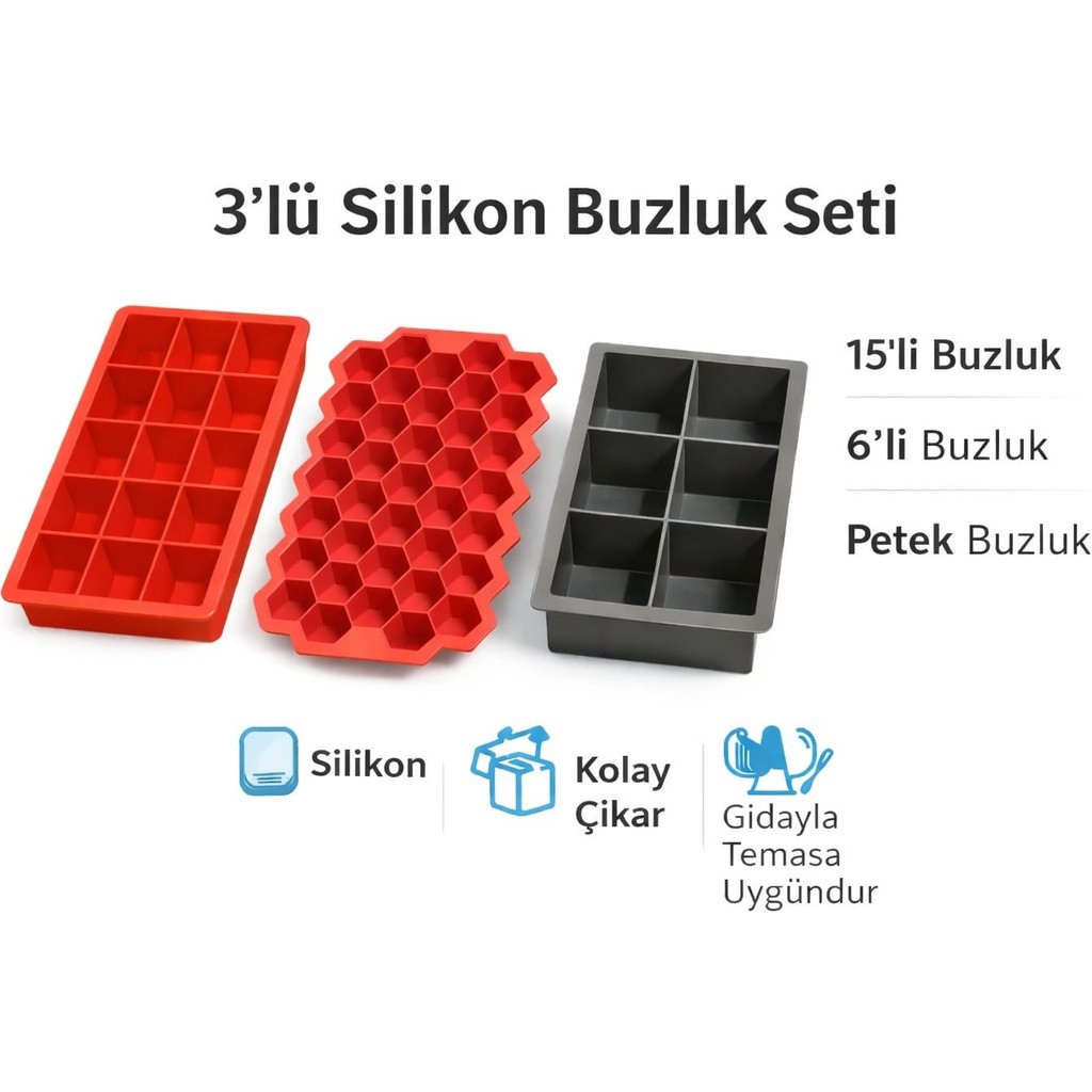 CKM Silikon 3lü Silikon Buzluk SETI(15LI Buz Kalıbı-6lı Buz Kalıbı - Petek Buzluk) Giyim & İç Giyim Fiyatı