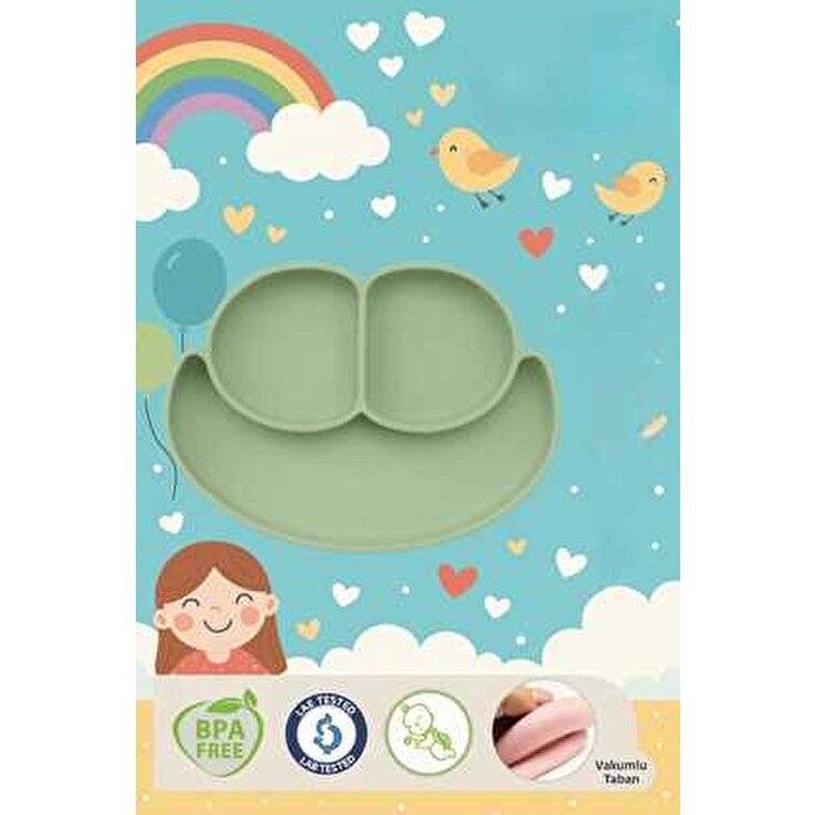 CKM Silikon CKM Mint Yeşil Silikon Bebek Vakumlu Alıştırma Tabağı Ergonomik Tasarım ve Kolay Temizlik Mama Seti Fiyatı