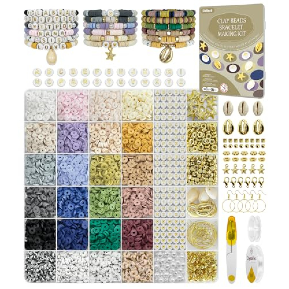 ClaBead 6300 Pcs Clay Beads Bracelet Making Kit for Adults, 24 Colors 6mm Clay Beads for Bracelets Making, Jewelry Making Kits with Letter Beads for Girls 13-15, Friendship Bracelet Kit for Women