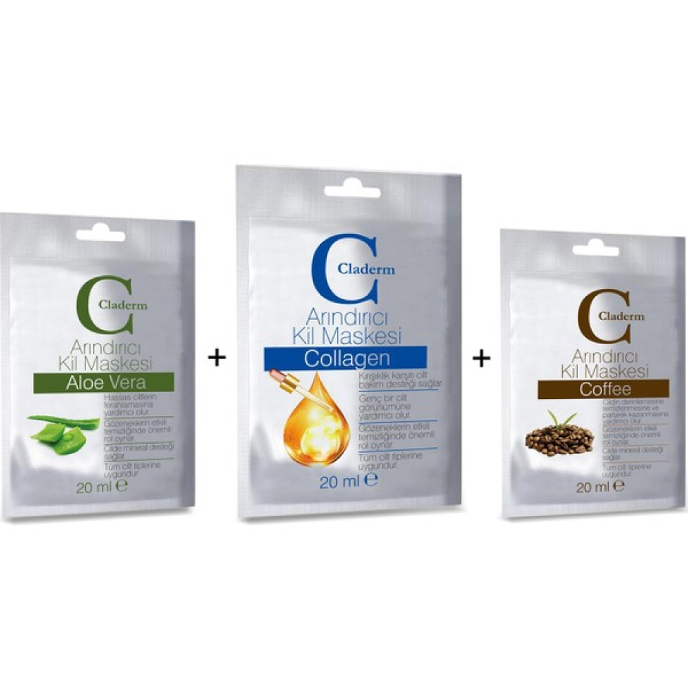 Claderm 20 ml Aloe Vera-Collagen-Coffee Set Maskeler Fiyatı