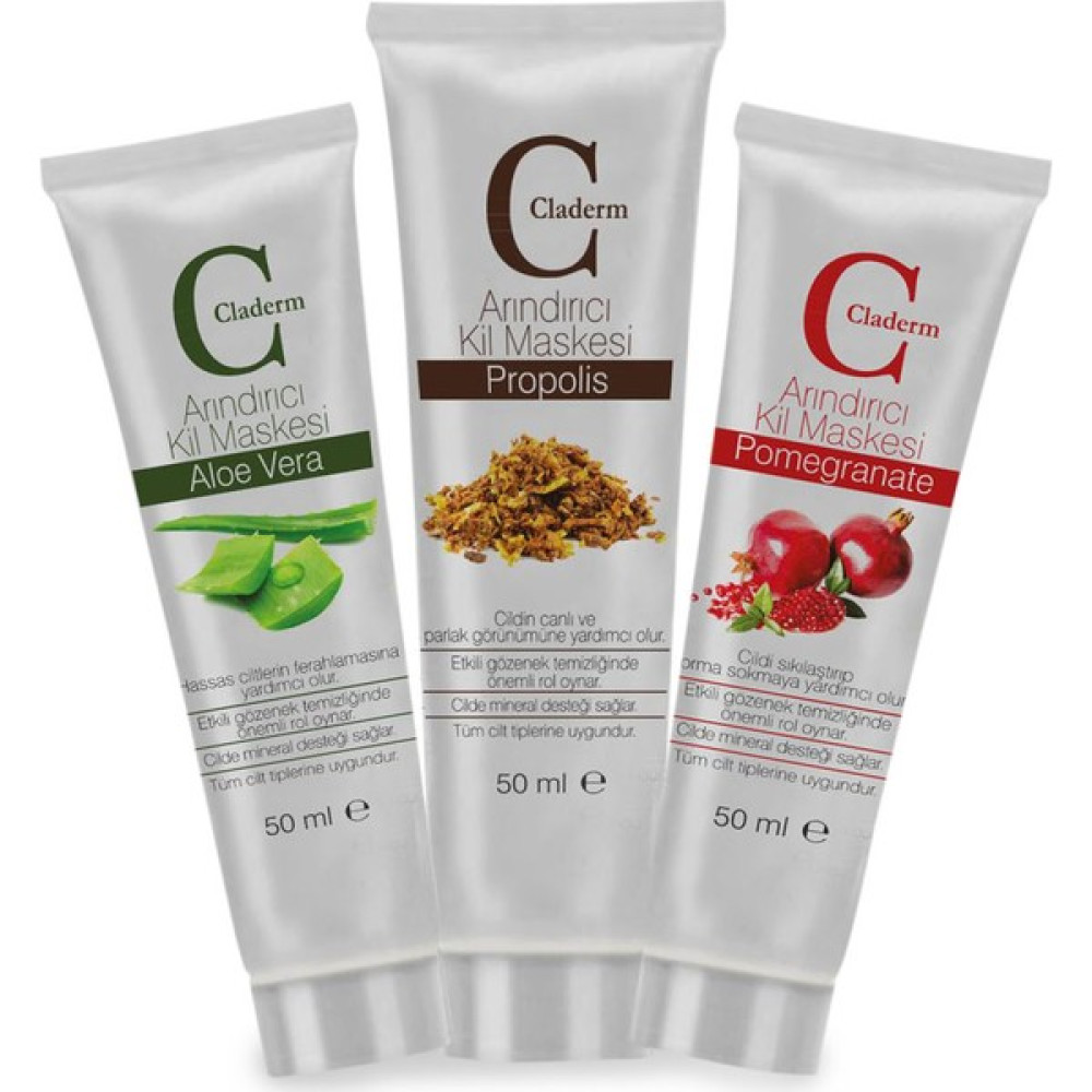 Claderm 50ML 3'lü (Aloe Vera-Propolis-Pomegranate) Avantaj Paketi Maskeler Fiyatı
