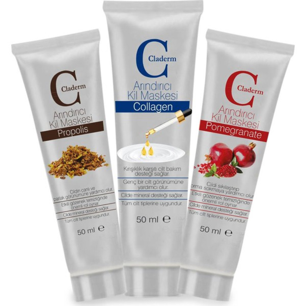 Claderm 50ML 3'lü (Propolis-Collagen-Pomegranate) Avantaj Paketi Maskeler Fiyatı
