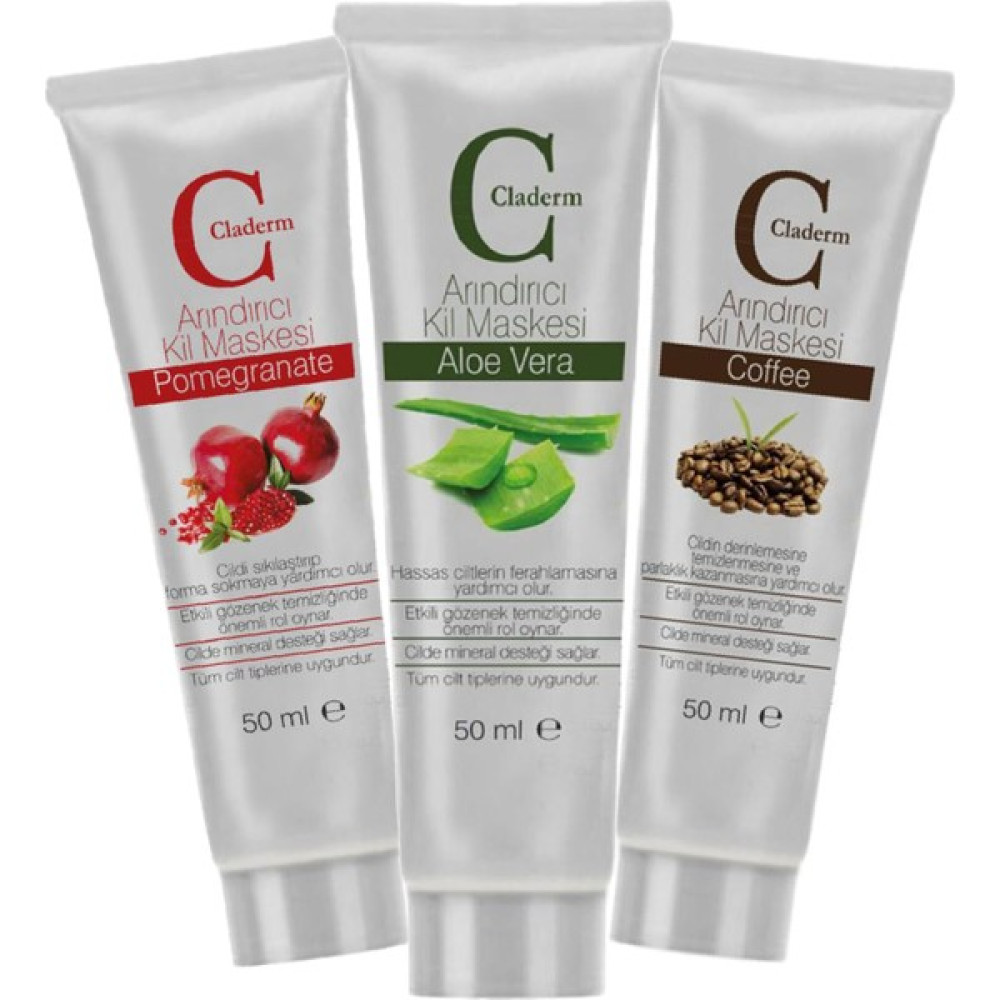 Claderm Pomegranate-Aloe Vera-Coffe Maske 3x50 ml Maskeler Fiyatı