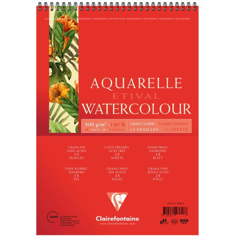 Clairefontaine Etival Classic Suluboya Bloğu A6+ 300GR 15 Yaprak Üstten Spiralli Resim Defteri Fiyatı