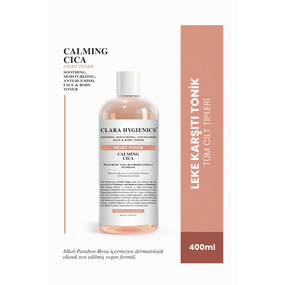 Clara Hygienics Calming Cica Leke Karşıtı Sakinleştirici Nemlendirici Etkili Vegan Yüz Ve Vücut Gece Tonik 400ml Cilt ve Yüz Bakımı Fiyatı