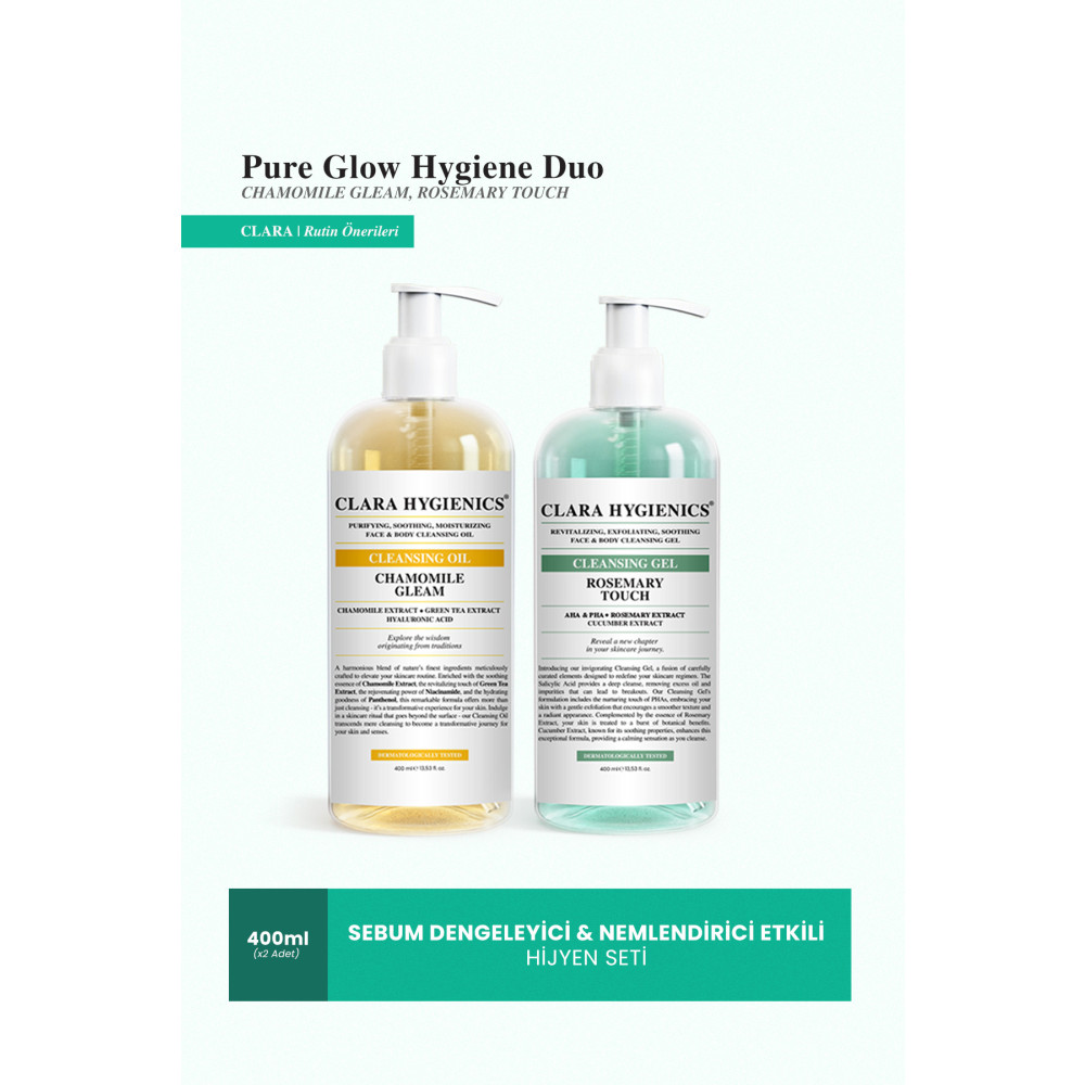 Clara Hygienics Çift Aşamalı Temizleyici Sebum Dengeleyici Nemlendirici Vegan Yüz Ve Vücut Günlük Hijyen Seti Cilt Temizleme ve Peeling Fiyatı
