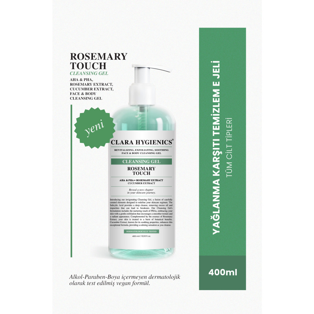 Clara Hygienics Rosemary Touch Cilt Tonu Eşitleyici Ölü Hücre Temizleyici Vegan Yüz ve Vücut Temizleme Jeli 400ml Cilt Temizleme ve Peeling Fiyatı