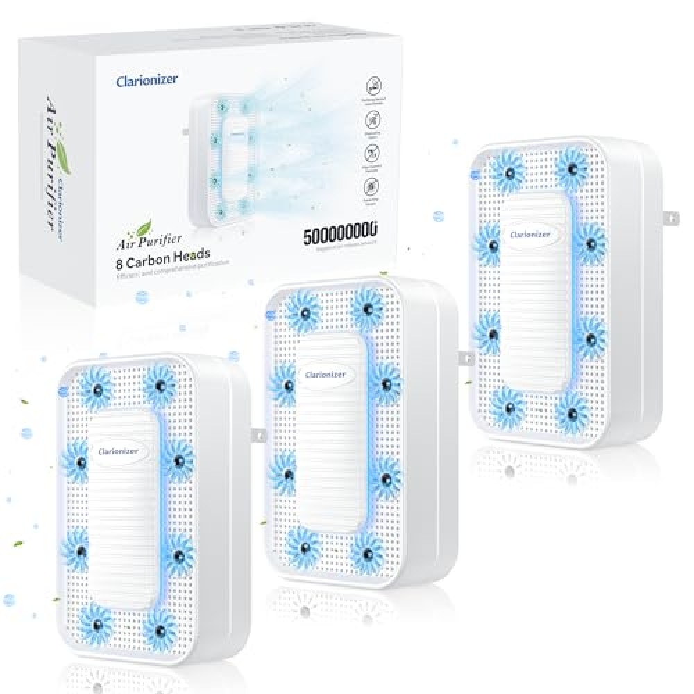 Clarionizer Plug In Air Ionizers (3 Pack) - Negative Ion Technology Air Purifier - Quiet Operation Air Freshener for Home, Bedroom, Office - Portable Air Purifiers Odor,Pets Smell (White)
