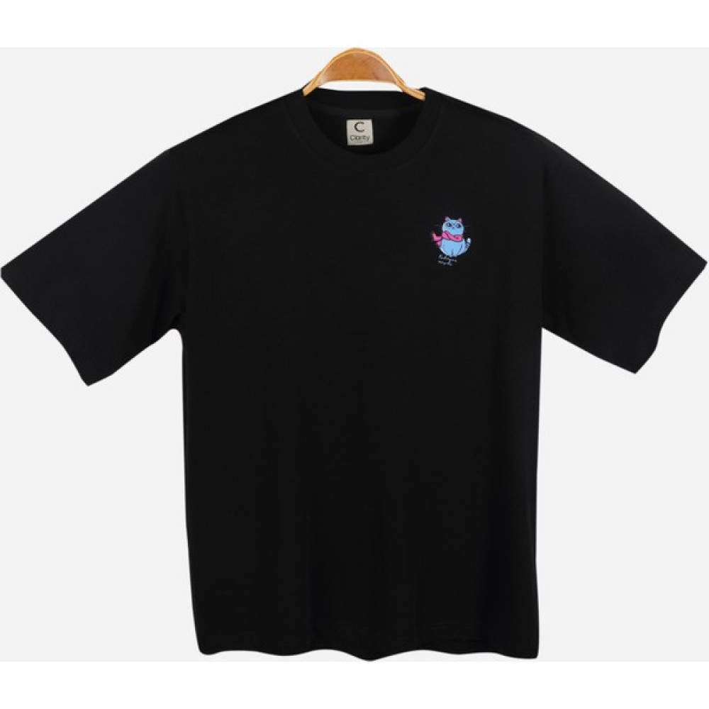 Clarity Craft Kedi Premium Oversize Unisex T-Shirt - Siyah Bayan T-shirt Fiyatı