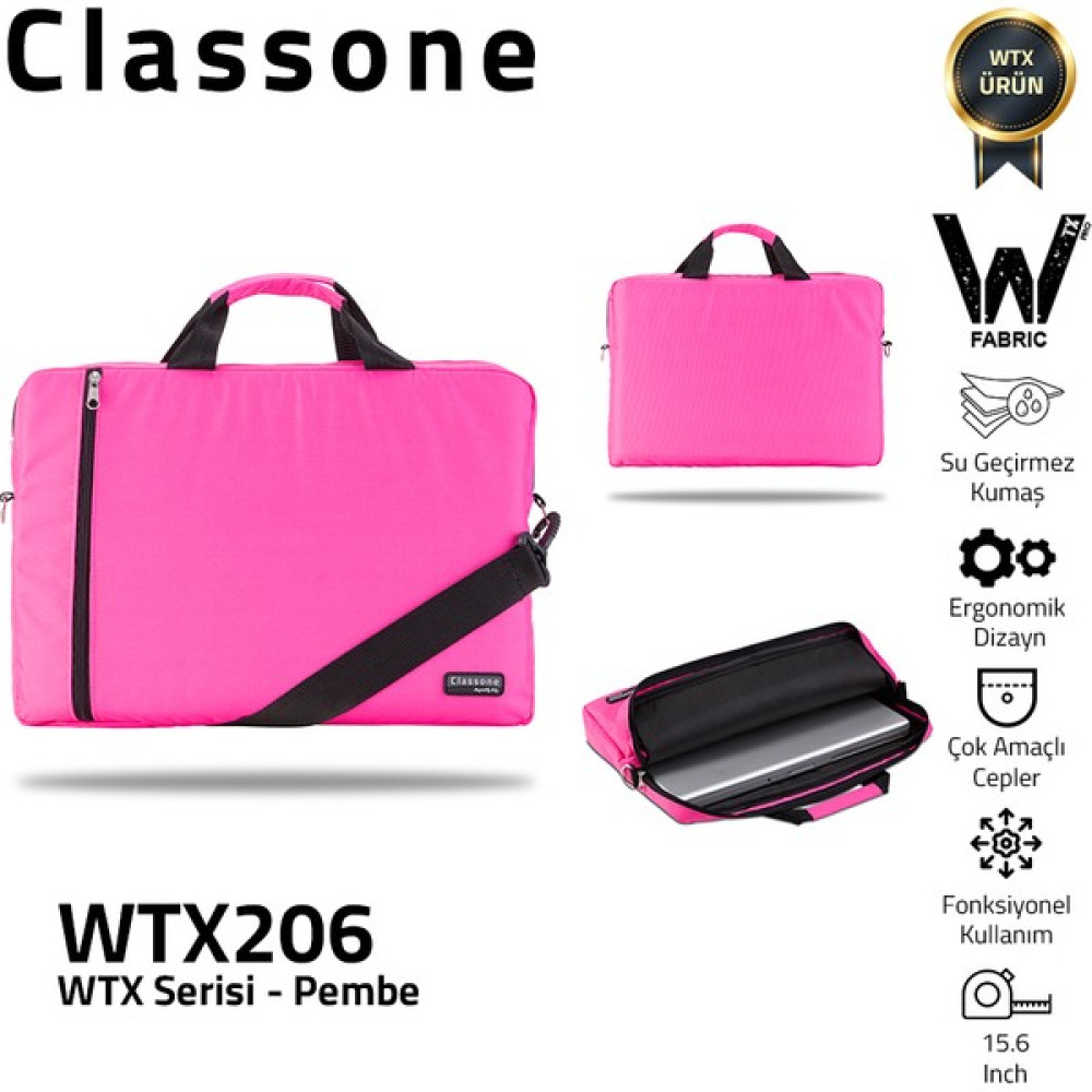 Classone WTX206 Wtxpro  Serisi 15.6 Inch Uyumlu Su Geçirmez Kumaş Macbook, Laptop , Notebook Sırt Çantası- Pembe Dizüstü Bilgisayar Aksesuarları Fiyatı