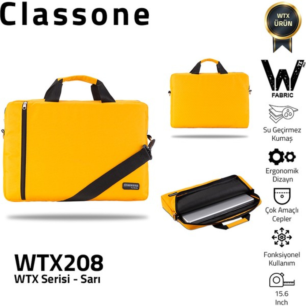 Classone WTX208 Wtxpro  Serisi  Su Geçirmez Kumaş 15.6 Inch Uyumlu Macbook, Laptop , Notebook  El Çantası- Sarı Dizüstü Bilgisayar Aksesuarları Fiyatı