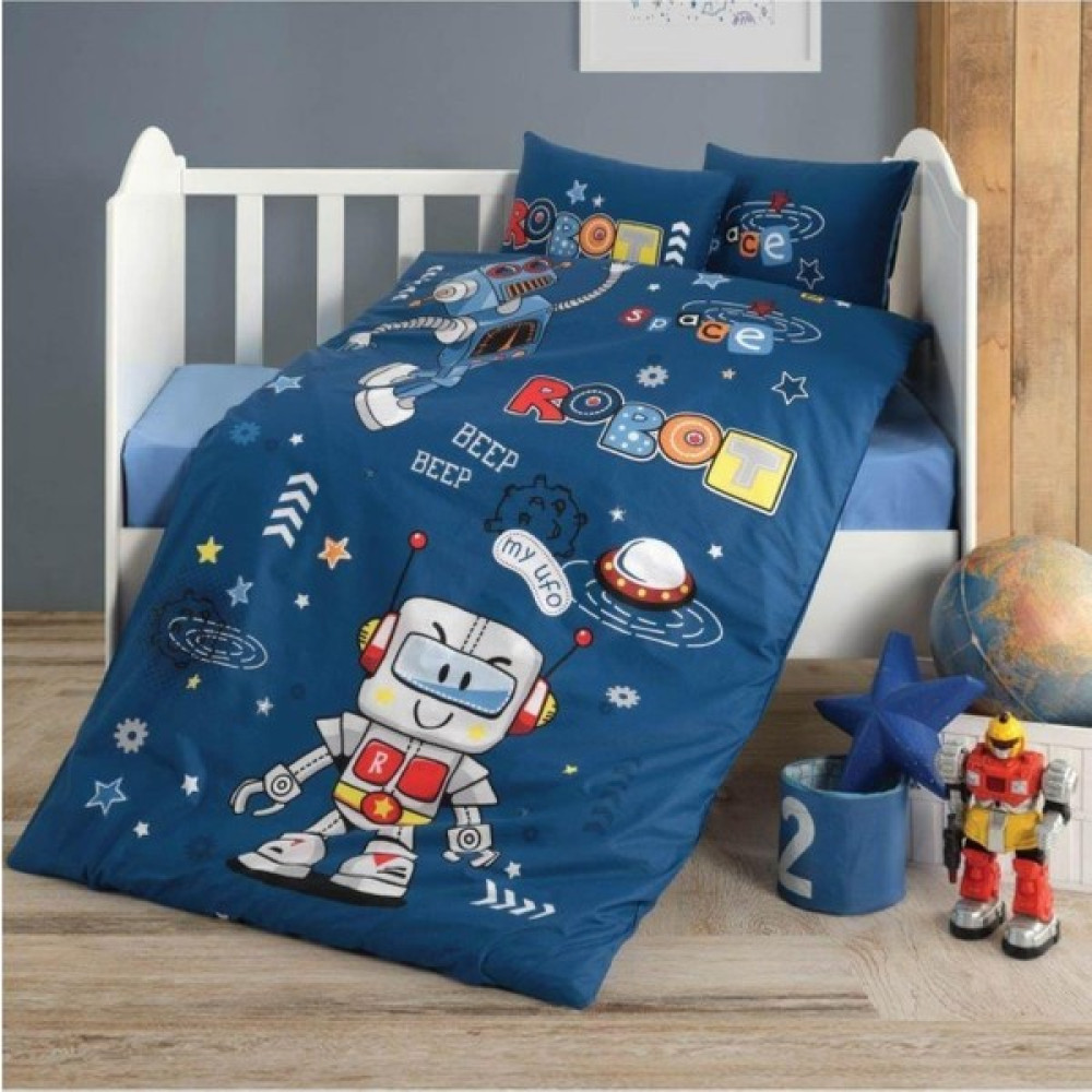 Clasy Ranforce Bebek Nevresim Takımı Robo V1 Mavi Robo V1 Bebek Bebek Nevresim Takımı Fiyatı