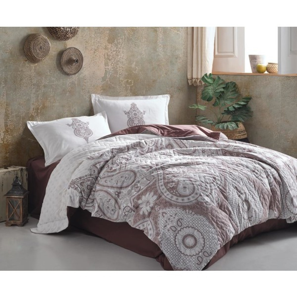 Clasy Ranforce Çift Kişilik Dört Mevsim Set Azka V2 Kahve - Gül Kurusu - 240 x 260 cm Nevresim Takımı Fiyatı