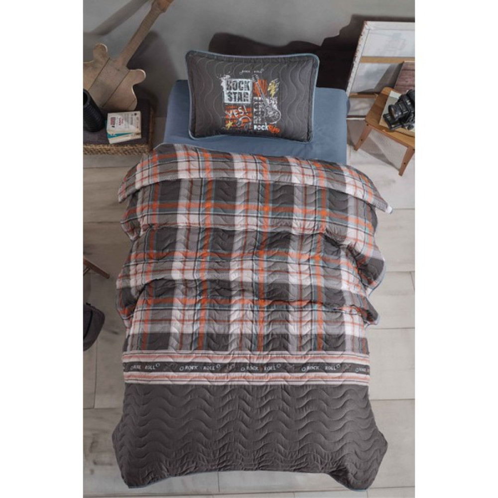 Clasy Ranforce Pamuk Tek Kişilik Yatak Örtüsü Seti Rock In Roll V1 Gri - 180 x 240 cm Yatak Örtüsü Fiyatı