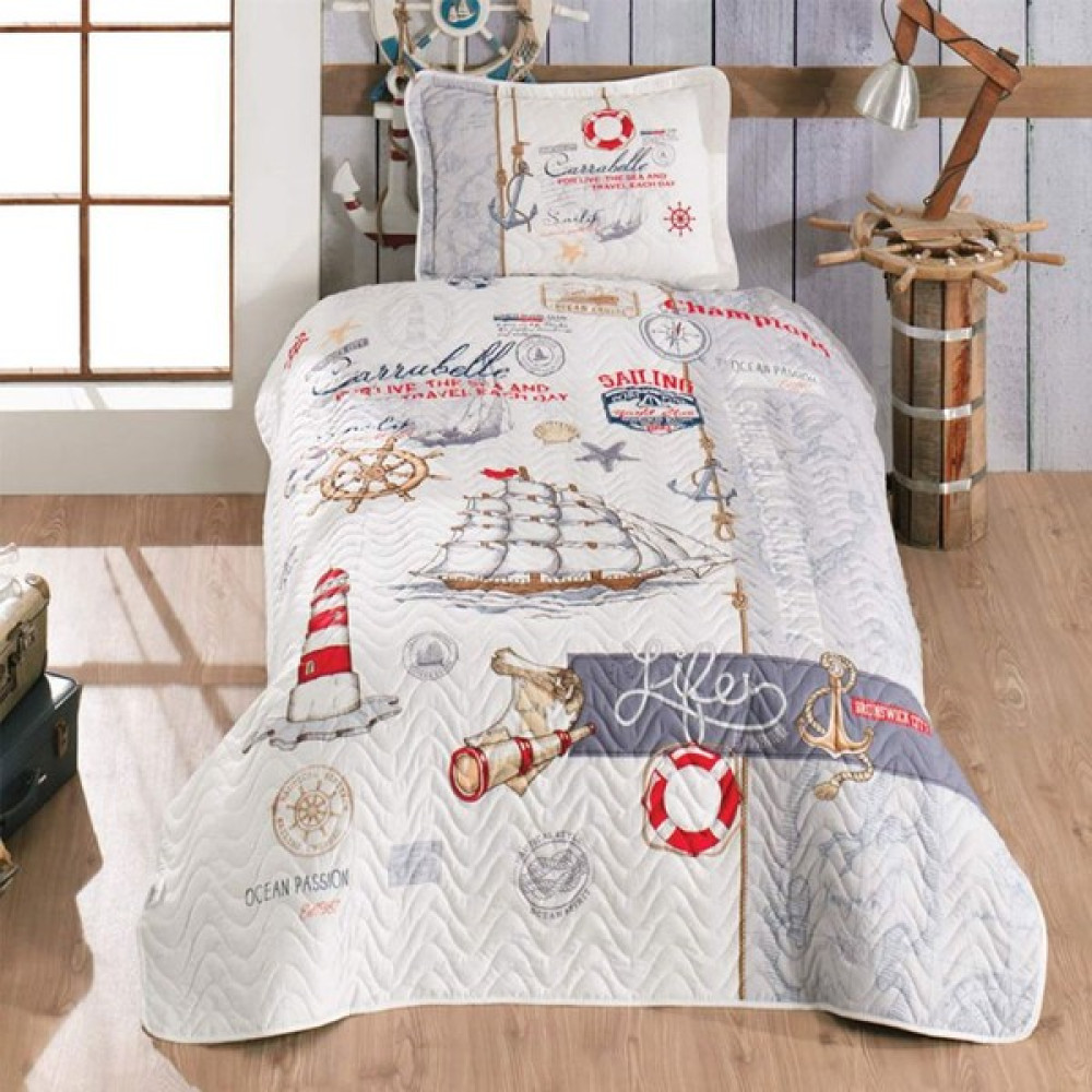 Clasy Sailife Mavi Tek Kişilik Yatak Örtüsü Takımı - 180 x 240 cm - Beyaz Yatak Örtüsü Fiyatı