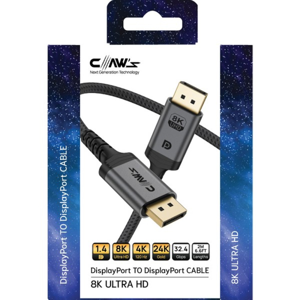 Claw's 8K UHD DisplayPort v1.4 32.4 Gbps / 24K Gold / Alüminyum Gövdeli 8K 60Hz-4K 120Hz-2K 240HZ-FHD 240Hz Destekli G-Sync & FreeSync Premium Disp... HDMI Kablo Fiyatı