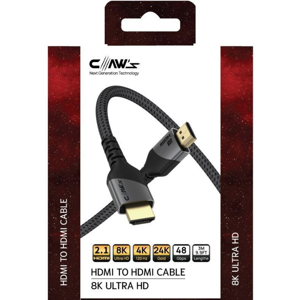 Claw's 8k UHD HDMI 2.1 48 Gbps / 24K Gold / Alüminyum Gövdeli 8k 60Hz-4K 120Hz-2K 240HZ-FHD 240Hz Destekli Premium HDMI Kablo - 3 Metre (C-Hp-B1-3m) Bilgisayar Çevirici ve Adaptörü Fiyatı