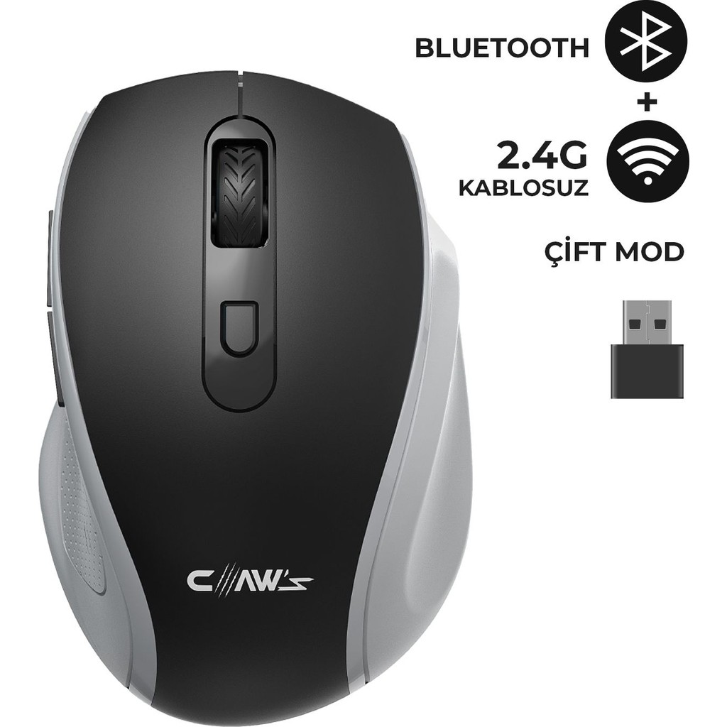 Claw’s Genius Dual V2 Pixart PAW3065 Sensörlü Bluetooth + 2.4g Wi-Fi Çift Mod Kompakt Sessiz Click Kablosuz Mouse - Siyah (Windows & Mac Uyumlu) Klavye - Mouse Fiyatı