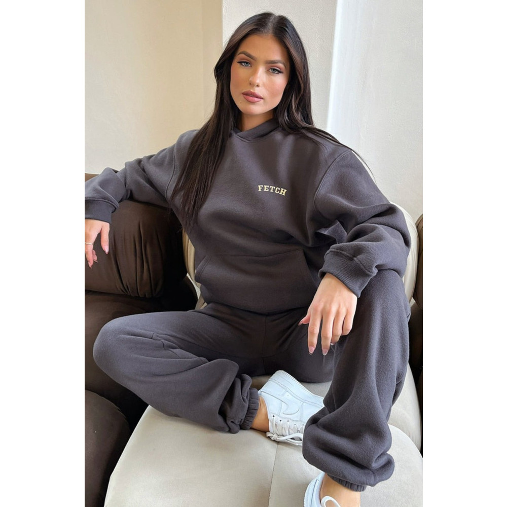 CLAYES Fetch Eşofman Takımı Sweatshirt Jogger - Füme Baskılı Oversize Şardonlu Kapüşonlu S Beden Kadın Eşofman Fiyatı