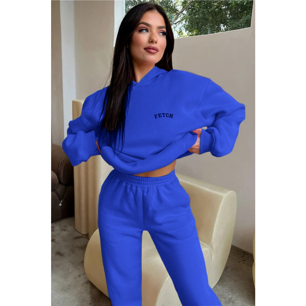 CLAYES Fetch Eşofman Takımı Sweatshirt Jogger - Sax Mavi Baskılı Oversize Şardonlu Kapüşonlu S Beden Kadın Eşofman Fiyatı