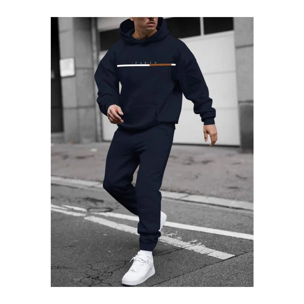 CLAYES Paris Çizgi Eşofman Takımı Sweatshirt Jogger - Lacivert Baskılı Oversize Şardonlu Kapüşonlu L Beden Kadın Eşofman Fiyatı