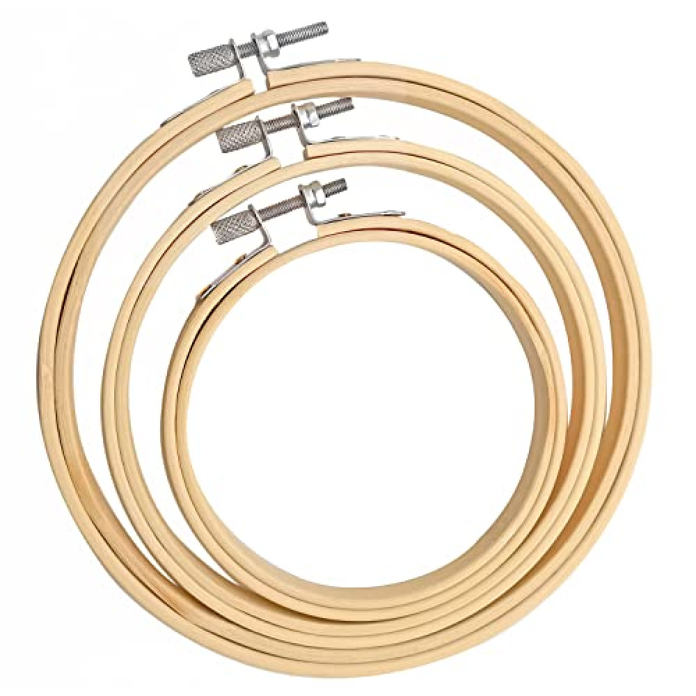 Cldamecy 3 Pieces Embroidery Hoops 4/5/6 inch,Round Bamboo Adjustable Frame Circle Ring Hoops for Embroidery,Cross Stitch,Ornament and Art Craft Sewing