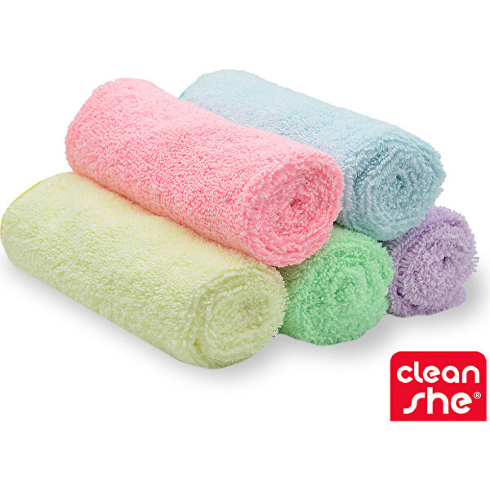 Cleanshe Pastel Seri Mikrofiber Kurulama ve Temizlik Bezi 2'si 1 Arada 5'li Set 35X40 - Renkli - Standart Temizlik Malzemeleri Fiyatı