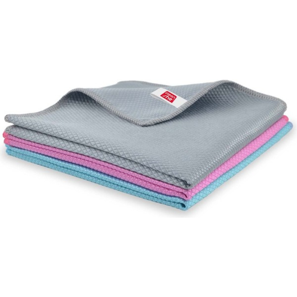 Cleanshe Premium Diamond Mikrofiber Cam Bezi 3'lü Set 50 x 70 cm - Renkli - Standart Temizlik Malzemeleri Fiyatı