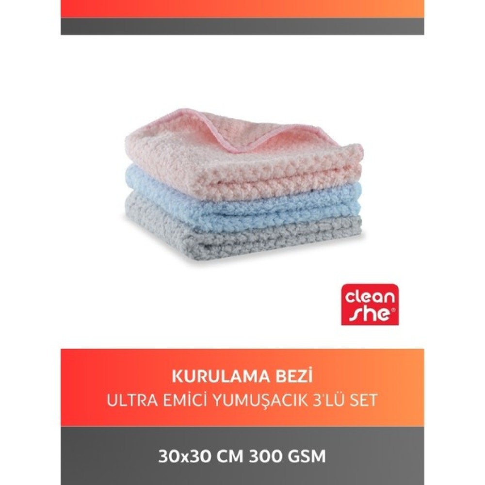Cleanshe Ultra Emici Mikrofiber Temizlik Bezi 30X30 3'lü Overlok Kenarlı Boncuk Kesim Meşhur Pompik Diğer Fiyatı