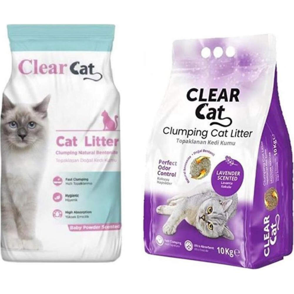 Clear Cat Clearcat Lavantalı Topak Bento Kedi Kumu Ince 10 kg + Pudralı Bentonit Kedi Kumu Ince 10 kg Evcil Hayvan Ürünleri Fiyatı