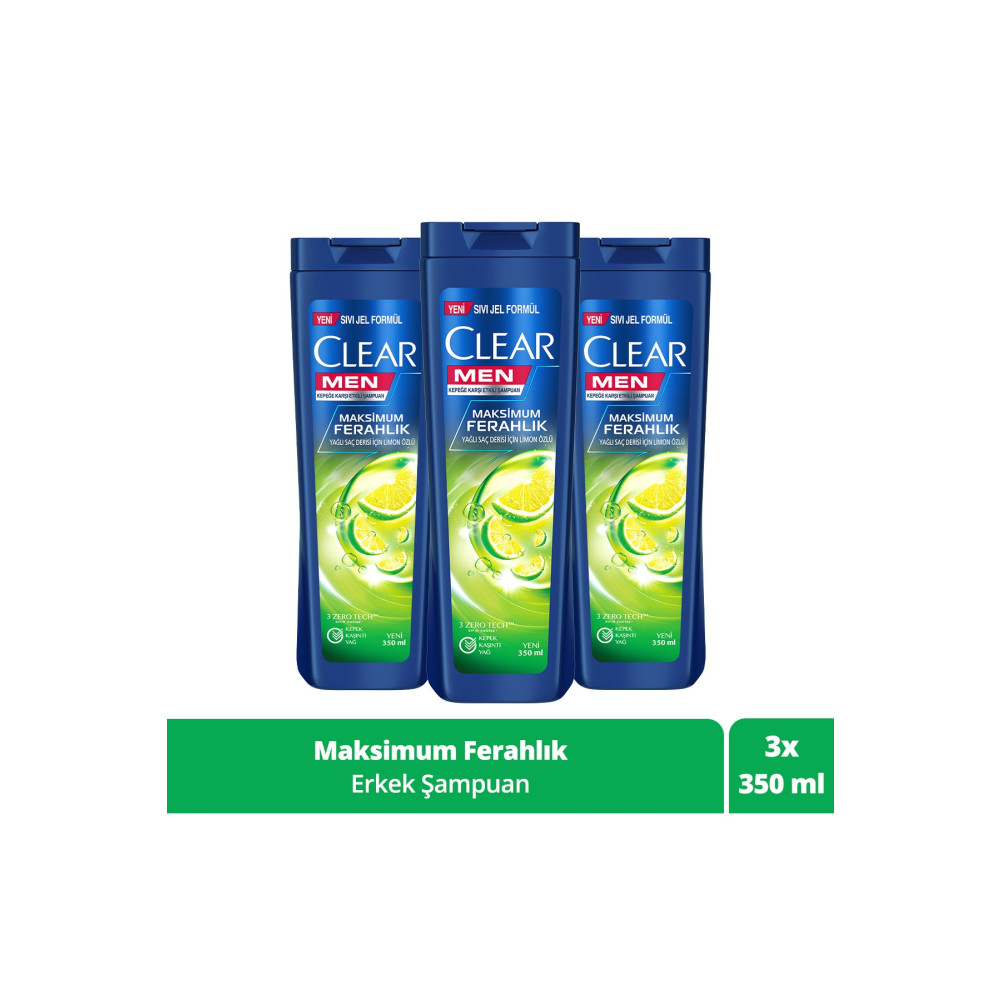 Clear Men Kepeğe Karşı Etkili Şampuan Maksimum Ferahlık Yağlı Saç Derisi Için Limon 350 Ml X3 Adet Şampuan ve Saç Kremi Fiyatı