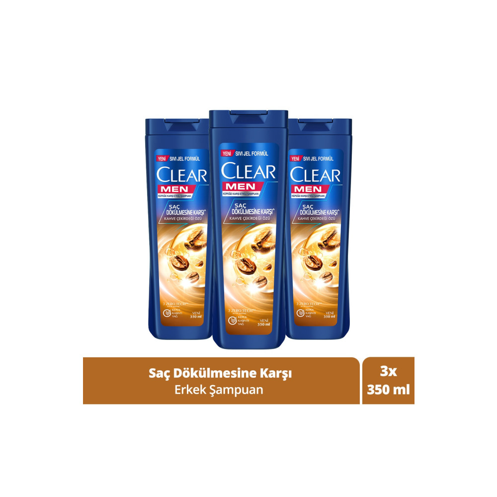 Clear Men Kepeğe Karşı Etkili Şampuan Saç Dökülmesine Karşı Kahve Çekirdeği Özü 350 ml x3 Adet Şampuan ve Saç Kremi Fiyatı