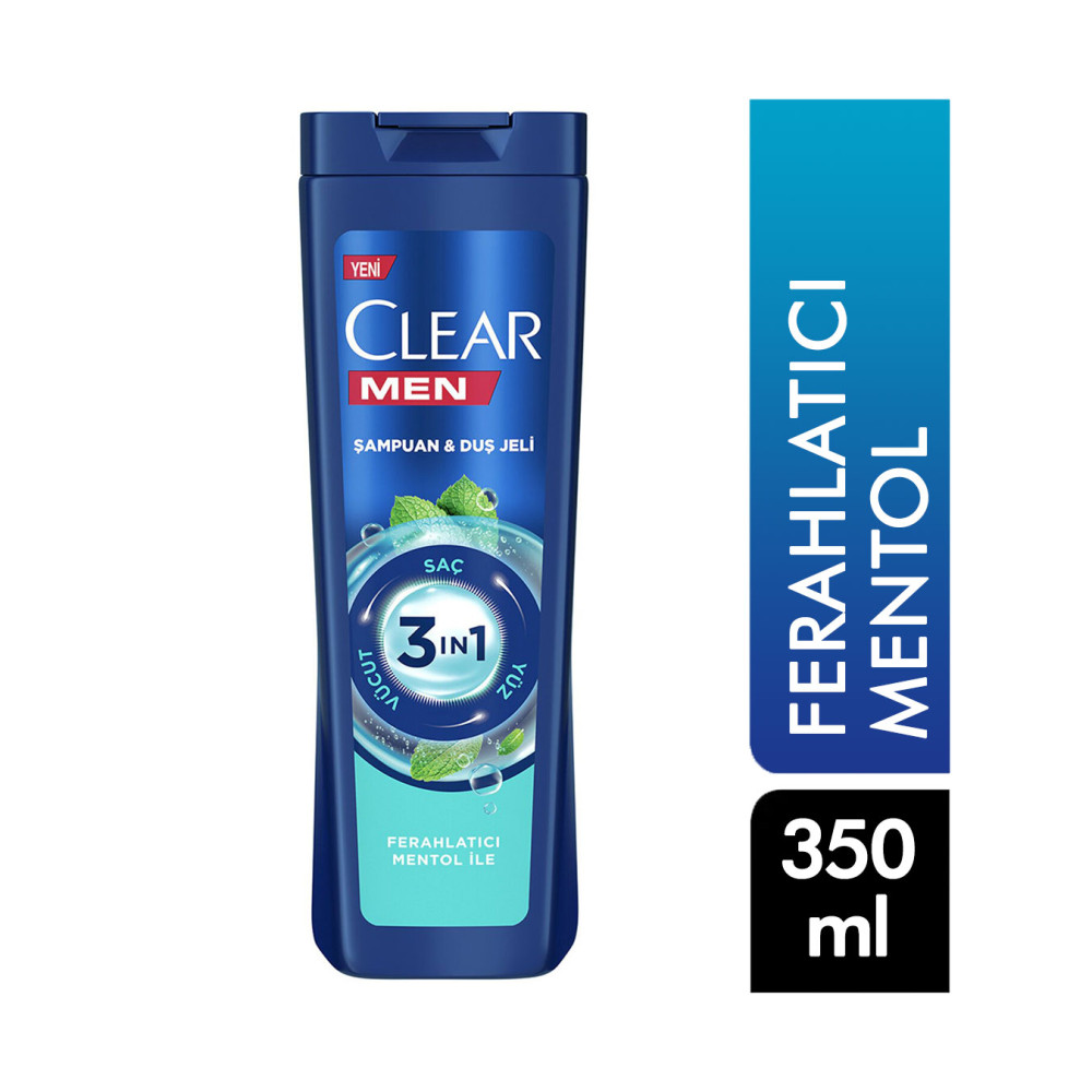 Clear Şampuan 350 ml Men 3 In 1 Şampuan & Duş Jeli Ferahlatıcı Mentol Şampuan ve Saç Kremi Fiyatı