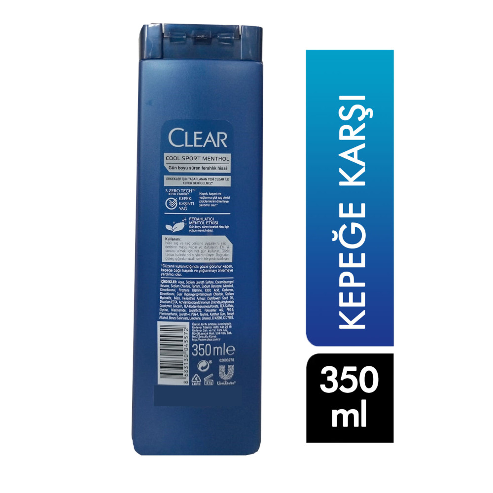 Clear Şampuan 350 ml Men Cool Sport Mentol Kepeğe Karşı Etkili