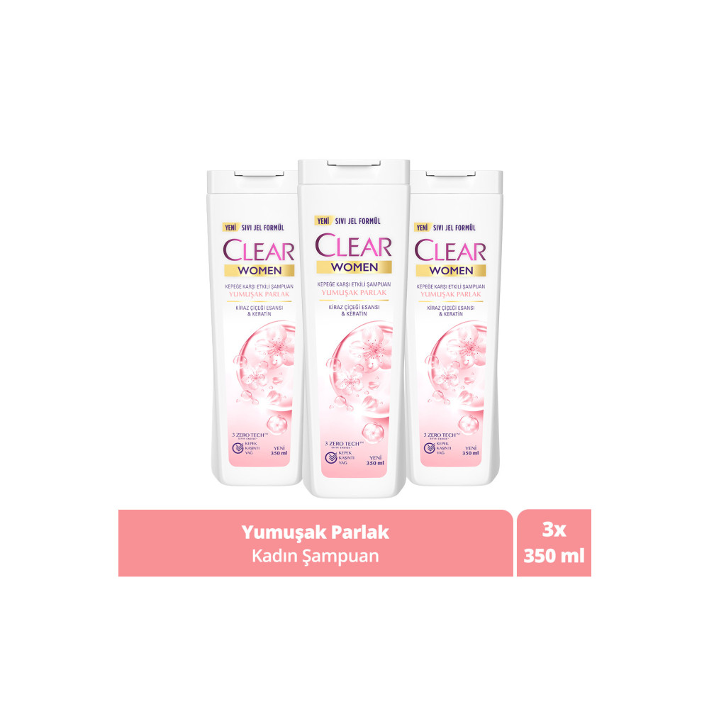 Clear Women Kepeğe Karşı Etkili Şampuan Yumuşak Parlak Kiraz Çiçeği Esansı & Keratin 350 ml X3 Adet Şampuan ve Saç Kremi Fiyatı