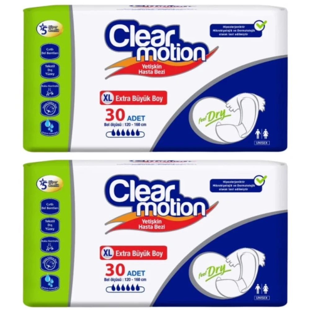 Clearmotion Belbantli Hasta Bezi Ekstra Buyuk Boy X-Large Beden 2 Paket 60 Adet Hasta Bezleri ve Temizliği Fiyatı