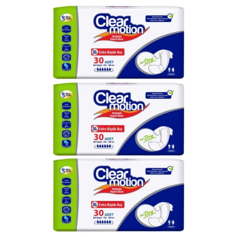 Clearmotion Belbantli Hasta Bezi Ekstra Buyuk Boy X-Large Beden 3 Paket 90 Adet Hasta Bezleri ve Temizliği Fiyatı