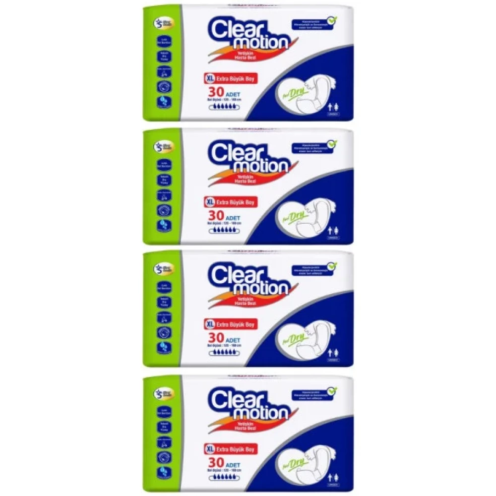 Clearmotion Belbantli Hasta Bezi Ekstra Buyuk Boy X-Large Beden 4 Paket 120 Adet Hasta Bezleri ve Temizliği Fiyatı