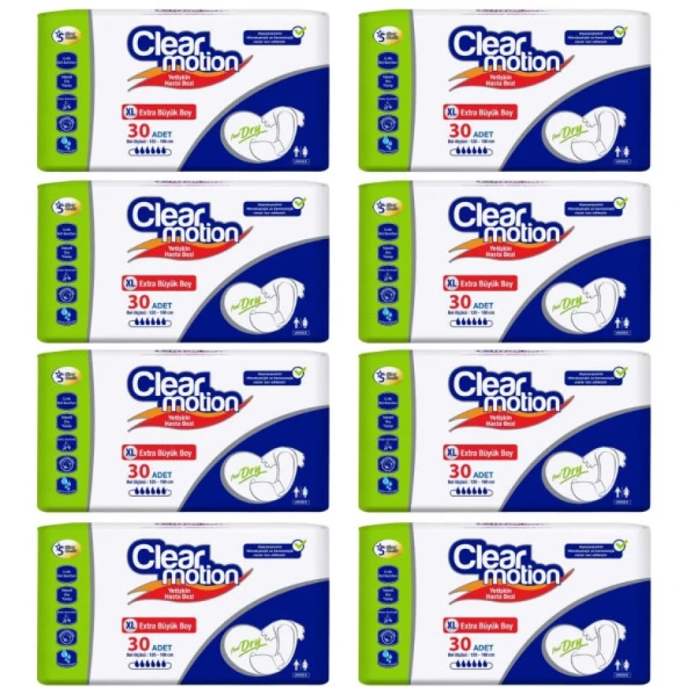 Clearmotion Belbantli Hasta Bezi Ekstra Buyuk Boy X-Large Beden 8 Paket 240 Adet Hasta Bezleri ve Temizliği Fiyatı