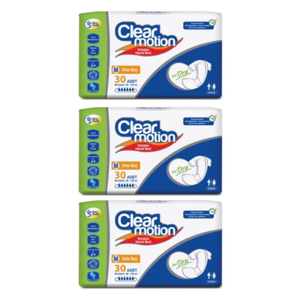 Clearmotion Belbantli Hasta Bezi Orta Boy Medium Beden 3 Paket 90 Adet Hasta Bezleri ve Temizliği Fiyatı
