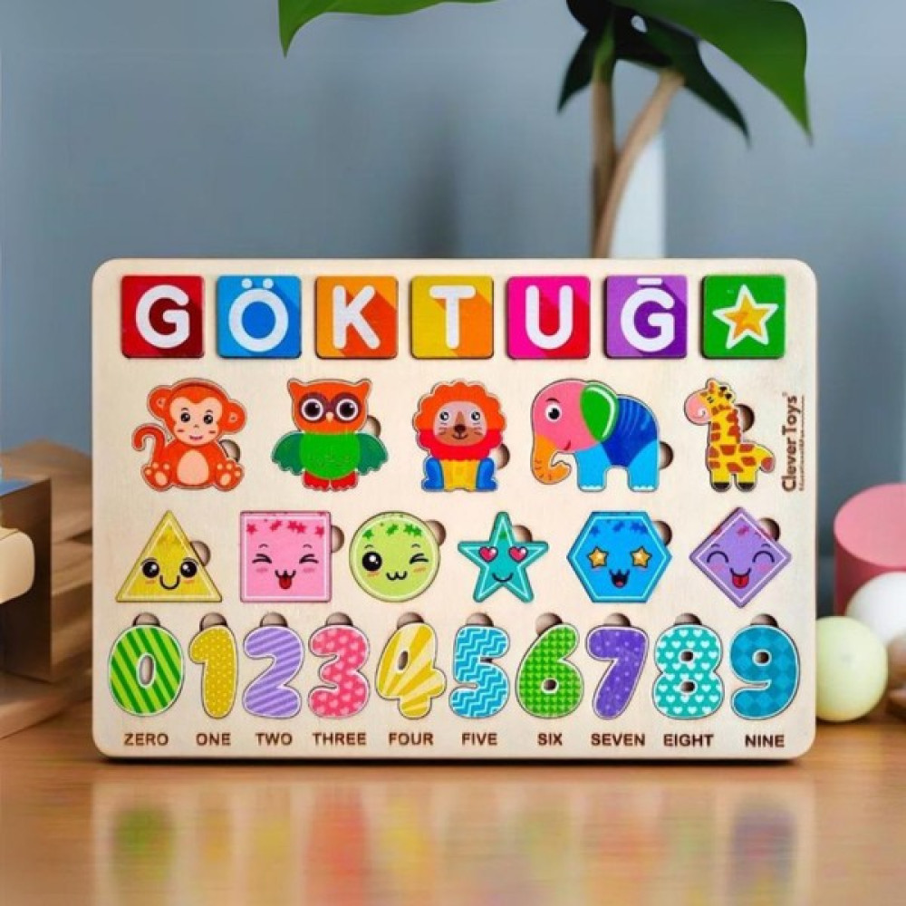 Clever Toys Eğitici Ahşap Kişiselleştirilmiş Oyuncak Yapboz ( Hayvan, Sayılar ve Geometrik Şekiller Puzzle) - Ahşap Desenli Bebek Oyuncakları Fiyatı