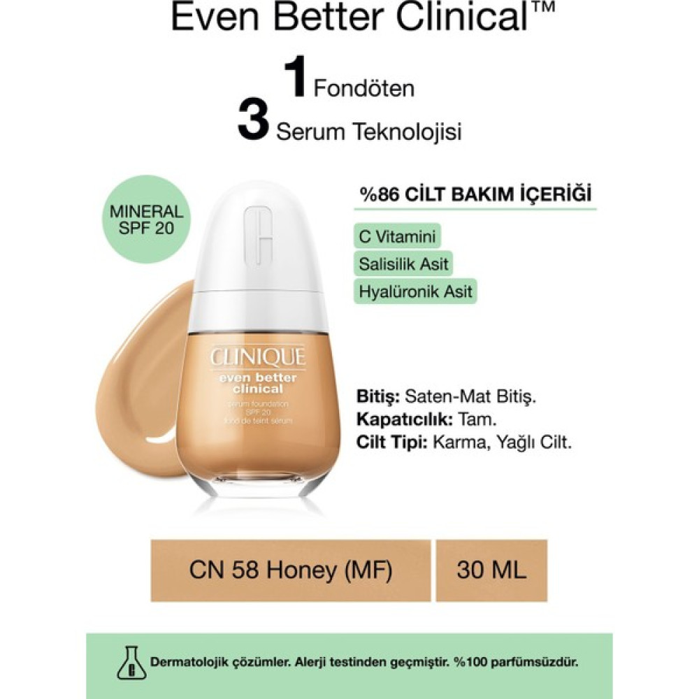 Clinique Even Better Clinical™ Serum Fondöten SPF 20 - Renk: CN 58 Honey (MF) - 30ml Fondötenler Fiyatı