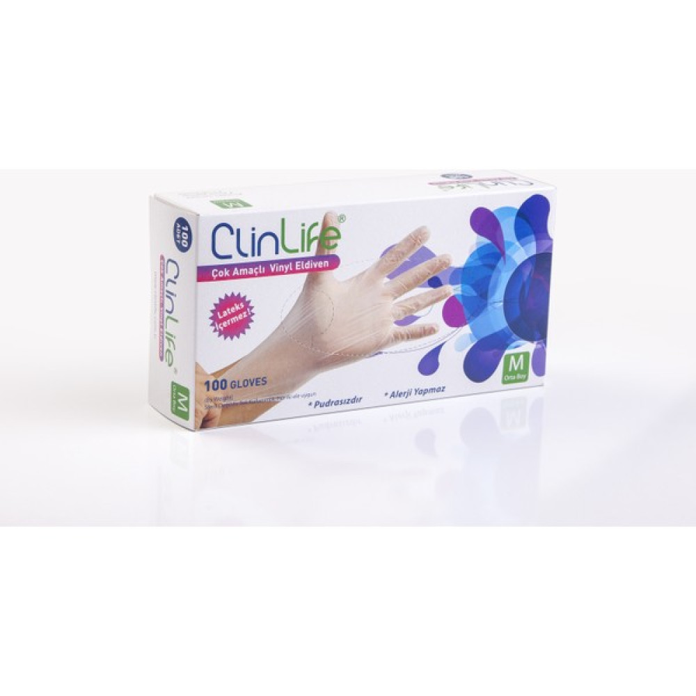 Clinlife Pudrasız Vinyl Eldiven 100 'lü - M Temizlik Malzemeleri Fiyatı