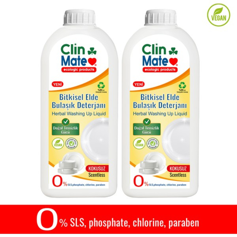 Clinmate 2'li Set Yeni Clinmate Ekolojik Bitkisel Elde Bulaşık Deterjanı Kokusuz 750 ml - 1,5 lt Bulaşık Yıkama Fiyatı