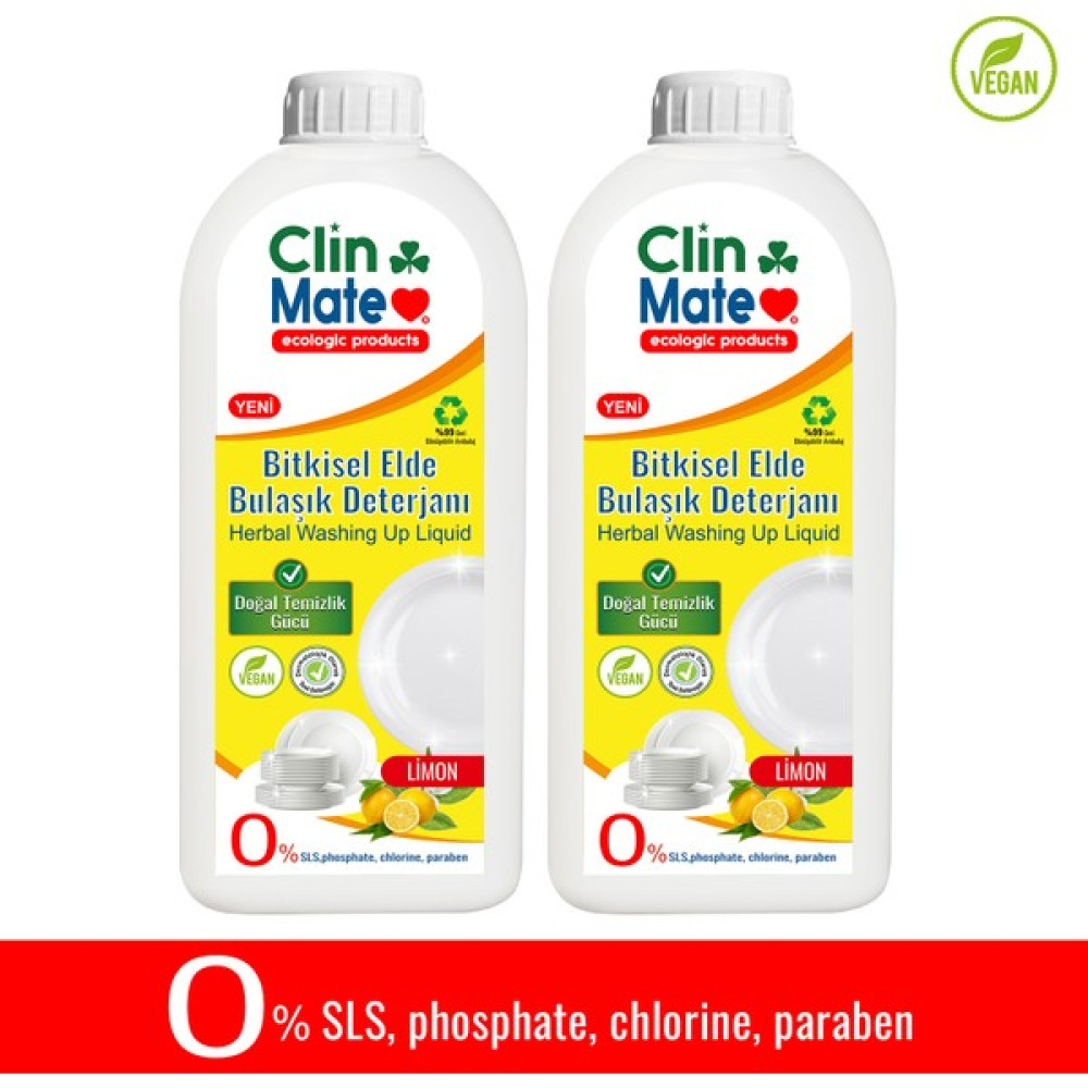 Clinmate 2'li Set Yeni Clinmate Ekolojik Bitkisel Elde Bulaşık Deterjanı Limon 750 ml - 1,5 lt Bulaşık Yıkama Fiyatı
