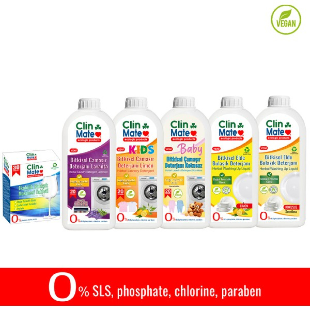 Clinmate 6'lı Set Ekolojik Bulaşık Tableti + Bitkisel Çamaşır Deterjanları + Elde Bulaşık Deterjanları 750 ml Bulaşık Yıkama Fiyatı