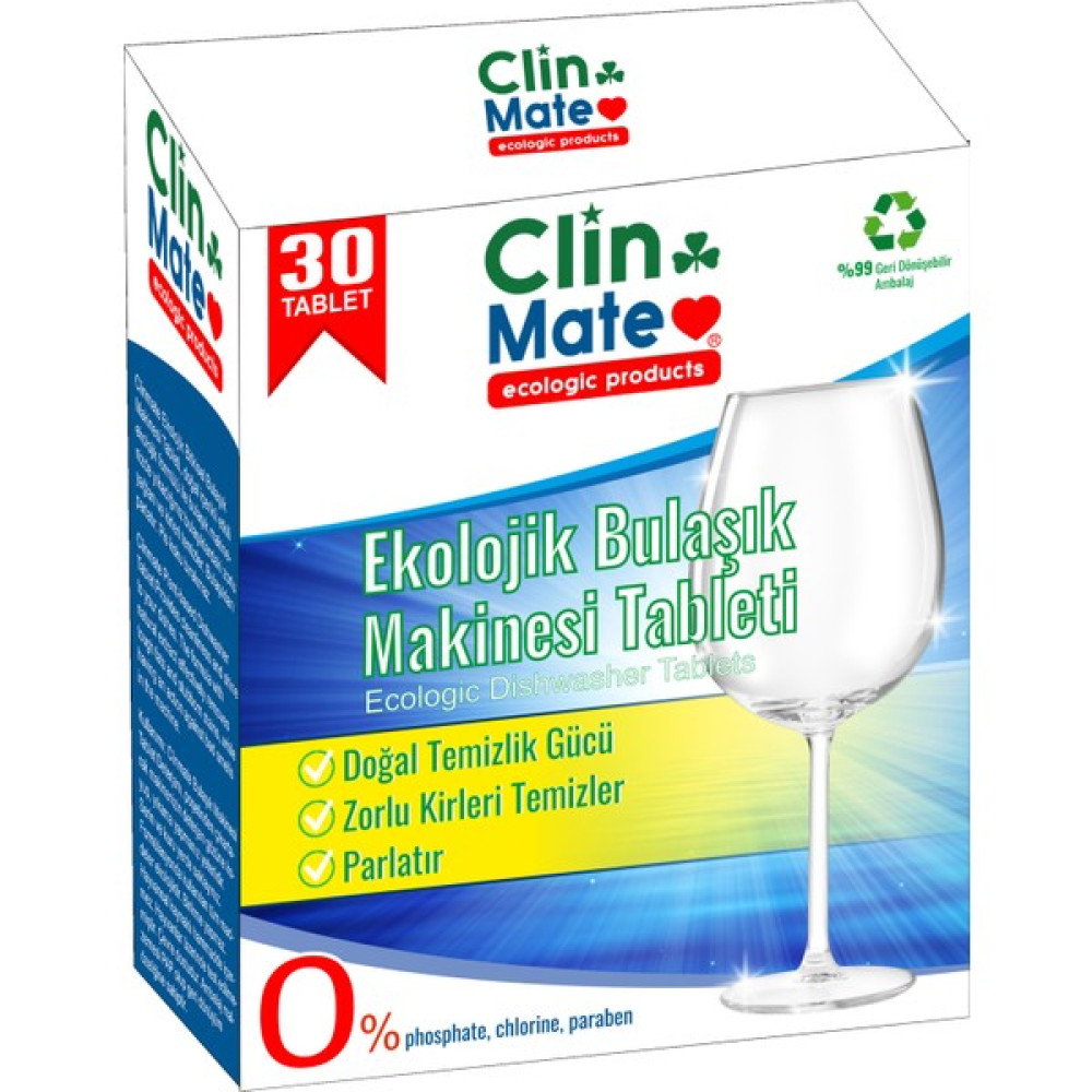Clinmate Ekolojik Bulaşık Makinesi Tablet Deterjanı 30 Yıkama Bulaşık Yıkama Fiyatı