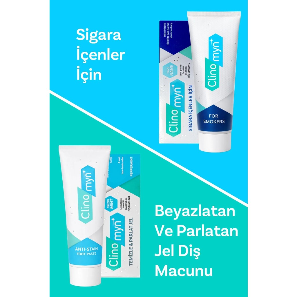 Clinomyn Fresh Diş Beyazlatan ve Parlatan Jel Diş Macunu + Smokers Diş Beyazlatan Diş Macunu 75 ml Diş Macunları Fiyatı